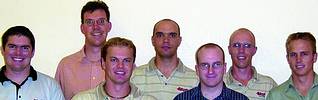 Adroit&#8217;s VizNet development team. (Front row, left to right) Nicholas Beets, senior software developer, Mark Beets, David Russell, Danie Beckett. (Back row, left to right) Ian Frangs, Charl Botha and Fritz Kok